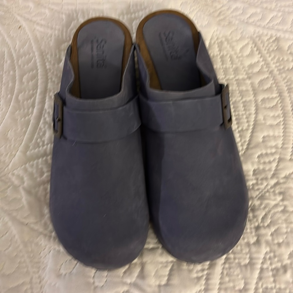 Sanita Blue Suede Clogs